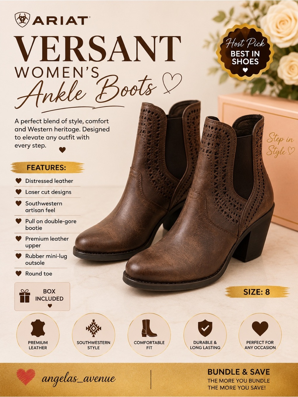 Ariat Brown Ankle Boots with Western Design